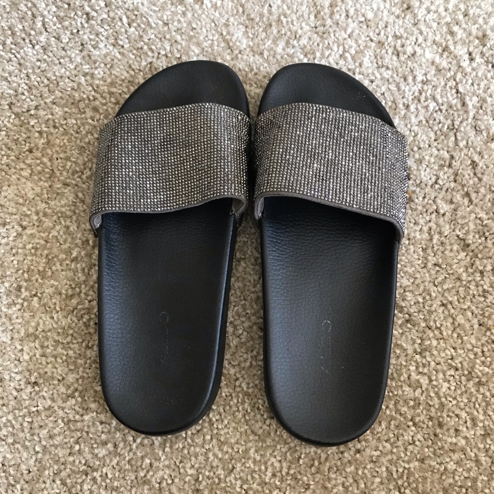 Rhinestone Grey Slides